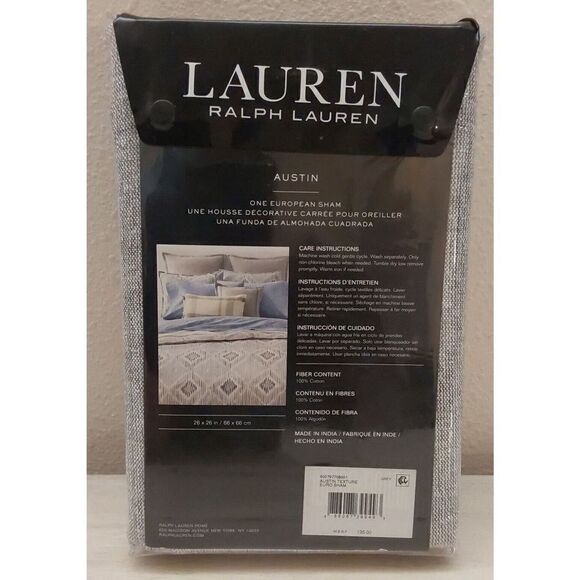 Ralph Lauren AUSTIN TEXTURE 100% Cotton GREY European Euro Pillow Sham $135 - Picture 9 of 12